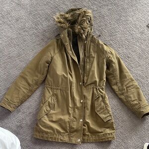 GAP Olive Green Parka with Faux Fur Hood
